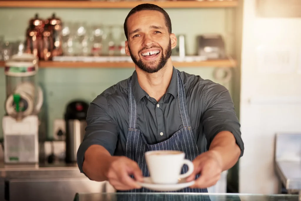 coffee cafe and portrait of barista with cup in s 2025 04 06 07 29 51 utc